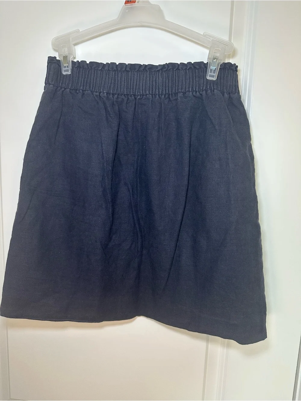 J Crew Navy Elastic-Waist Linen Blend Skirt